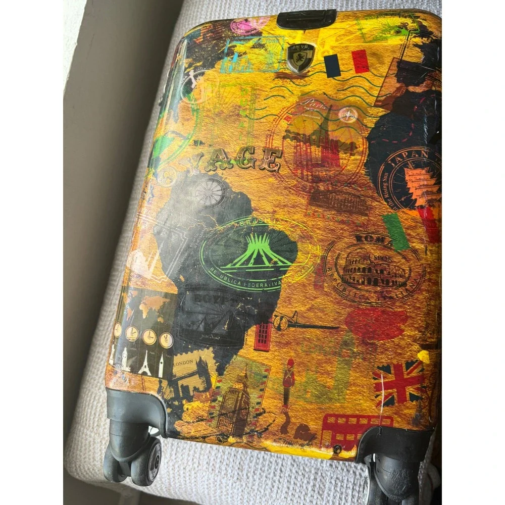 Heys World Map Voyage Hardside Spinner Suitcase Multicolor Carry-On Luggage 